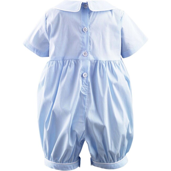 Bunny Hand-Smocked Babysuit, Blue Stripes And Ivory - Onesies - 3