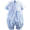 Bunny Hand-Smocked Babysuit, Blue Stripes And Ivory - Onesies - 3