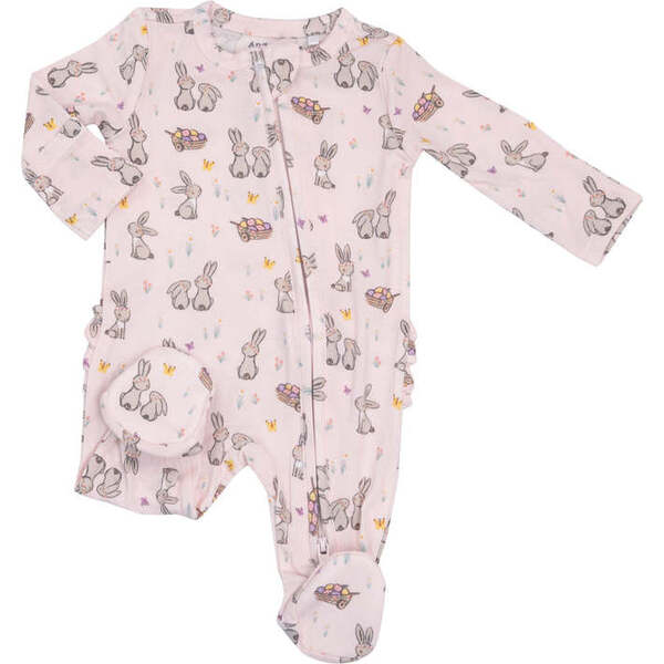 Angel Dear 2 Way Ruffle Zipper Footie- Vintage Hibiscus