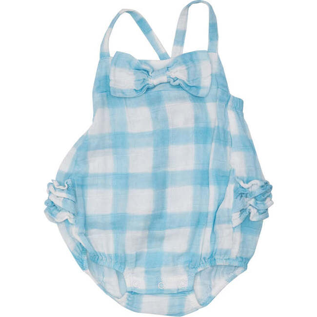 Painted Gingham Blue Bow Bubble - Rompers - 1