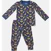 Dino Long Sleeve Pajama Set, Navy And Beige - Pajamas - 1 - thumbnail