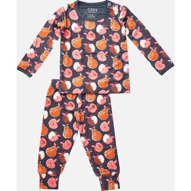 Apples Long Sleeve Pajama Set, Orange And Grey - Pajamas - 1