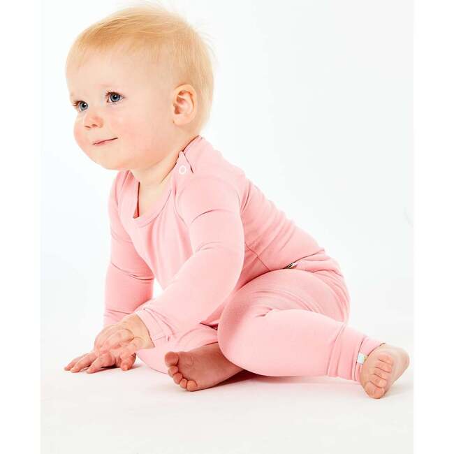 Long Sleeve Pajama Set With Shoulder Button, Peony - Pajamas - 3