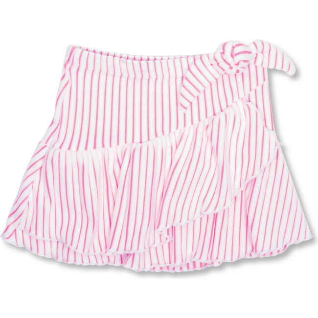 Terry Faux Wrap Ruffle Skirt, Berry Stripe