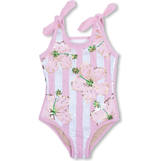 Flip Sequin One-Piece Swimsuit, Hibiscus Stripe