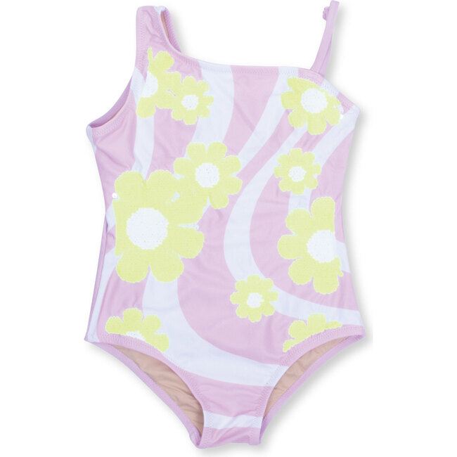 Flip Sequin One-Piece Swimsuit, Lilac Daisy Swirl