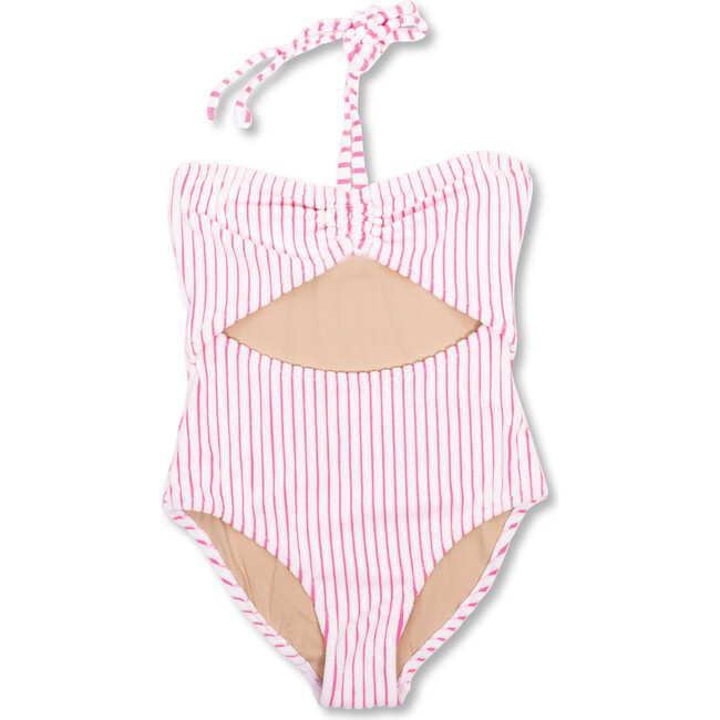 Terry Halter One-Piece Swimsuit, Berry Stripe - One Pieces - 1