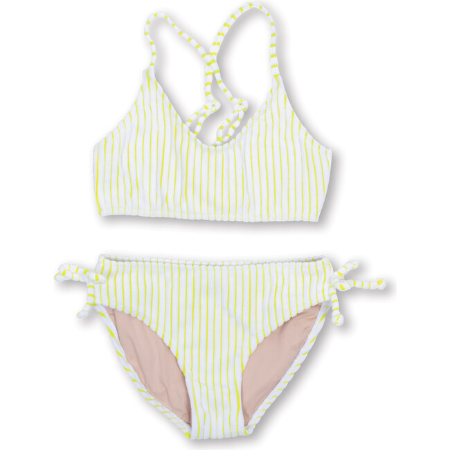 Terry Tie-Back Two-Piece Bikini, Lemon Stripe