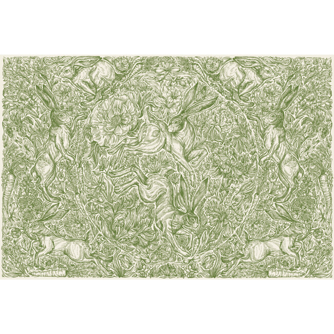 Hare Promenade Placemat, Green And White
