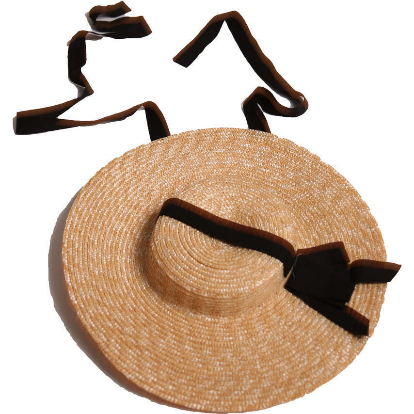 Zsofia Shallow Straw Boater With Ribbon, Kohl - Hats - 1