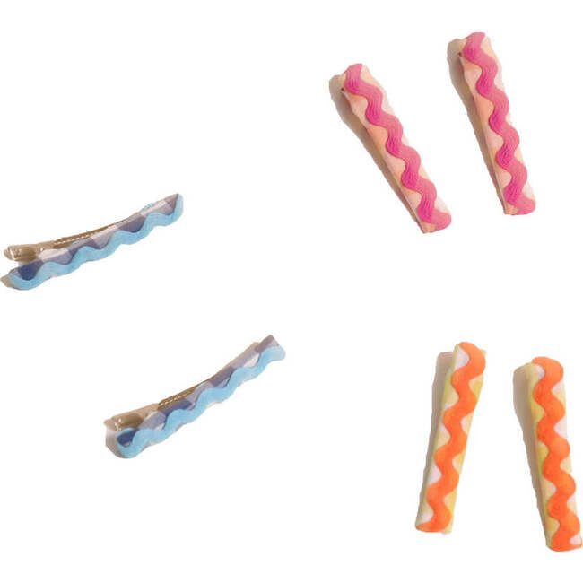Sofia Gingham Ric Rac Hair Clips, Rainbow (Set of 6)