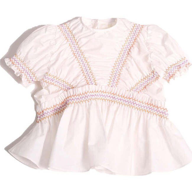 Pia Sunray Pleated And Smocked Blouse, Sugar
