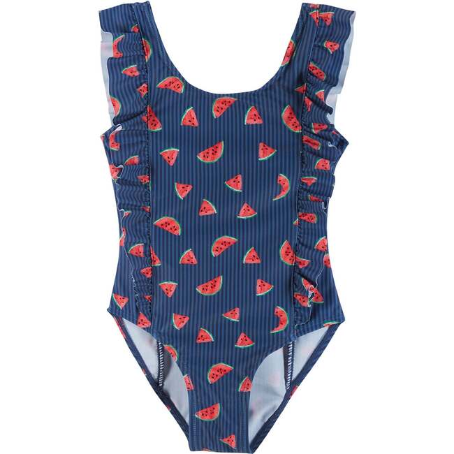Watermelon One-Piece Swim Suit, Blue
