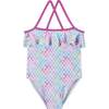Tie-Dye Dotted Ruffle One-Piece Swim Suit, Aqua - One Pieces - 1 - thumbnail