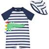 Stripe Croc Swim Romper, Navy And White Stripe - Mixed Apparel Set - 1 - thumbnail