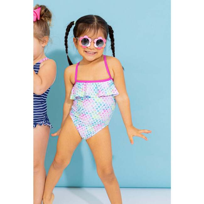 Tie-Dye Dotted Ruffle One-Piece Swim Suit, Aqua - One Pieces - 3