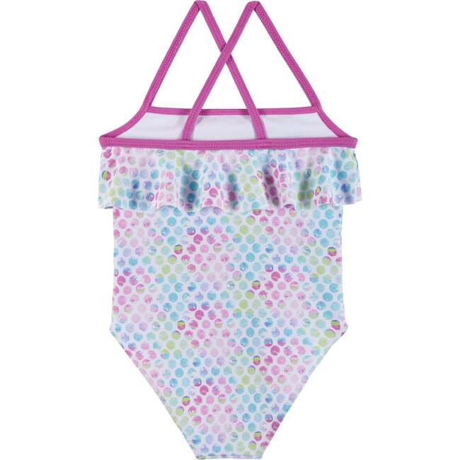 Tie-Dye Dotted Ruffle One-Piece Swim Suit, Aqua - One Pieces - 4