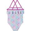 Tie-Dye Dotted Ruffle One-Piece Swim Suit, Aqua - One Pieces - 4