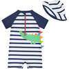 Stripe Croc Swim Romper, Navy And White Stripe - Mixed Apparel Set - 2