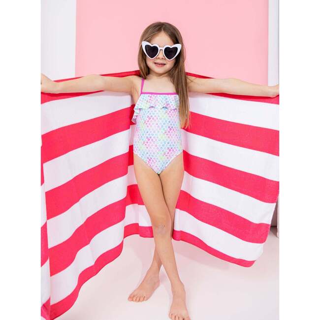 Tie-Dye Dotted Ruffle One-Piece Swim Suit, Aqua - One Pieces - 5