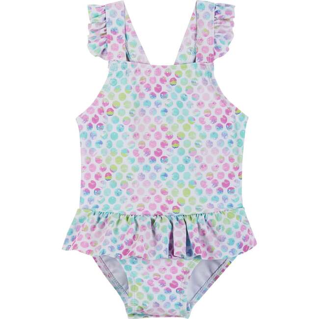 Tie-Dye Dotted One-piece Swim And Hat Set, Blue - One Pieces - 3