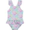 Tie-Dye Dotted One-piece Swim And Hat Set, Blue - One Pieces - 3