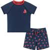 Short Sleeve Watermelon Rashguard Swim Set, Navy - Mixed Apparel Set - 1 - thumbnail