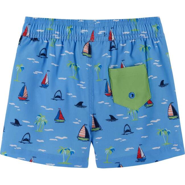 Stretch Sailboat Shark Board Short, Blue - Swim Trunks - 2