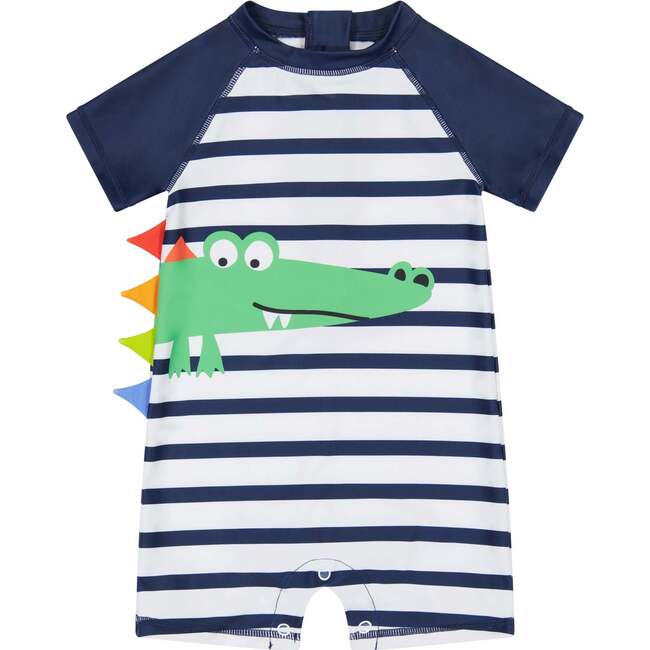 Stripe Croc Swim Romper, Navy And White Stripe - Mixed Apparel Set - 3