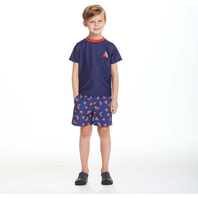 Short Sleeve Watermelon Rashguard Swim Set, Navy - Mixed Apparel Set - 2