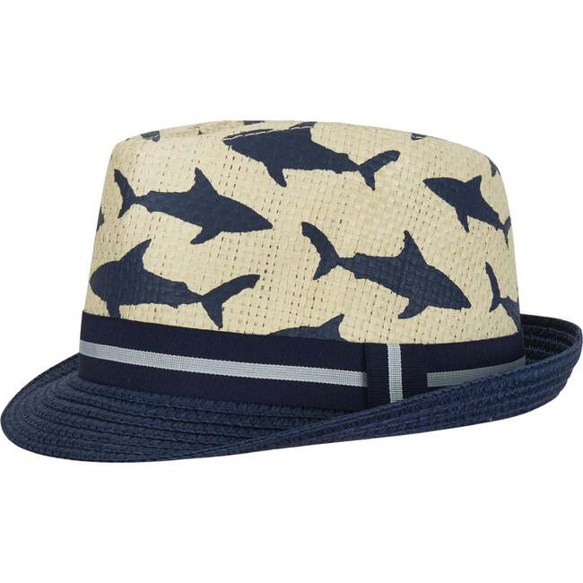 Shark Fedora Hat, Beige And Navy
