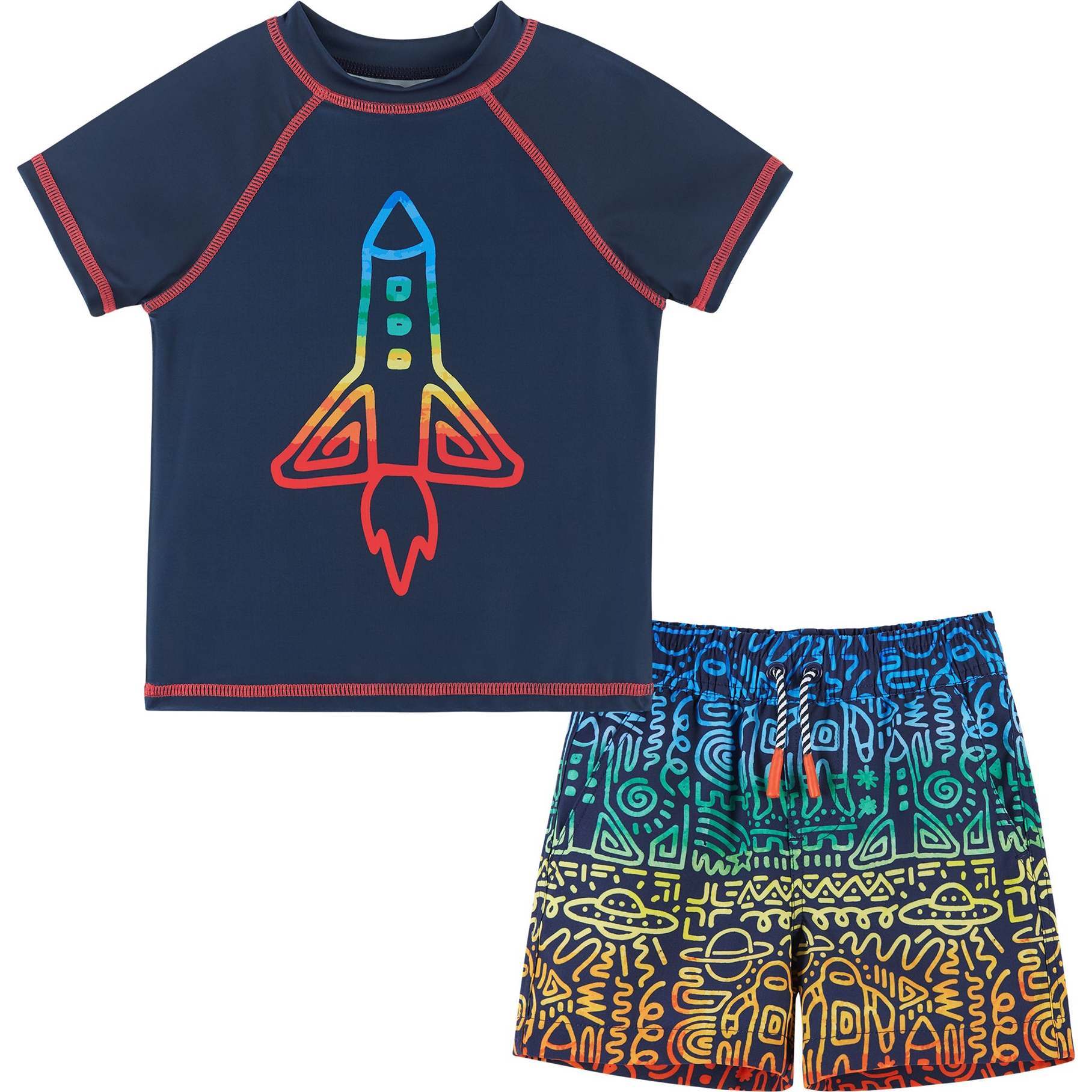 Short Sleeve Rocket Rashguard Swim Set, Navy - Mixed Apparel Set - 1