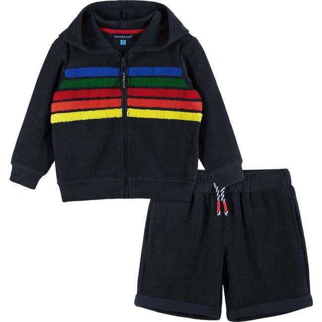 Scuba Colorblock French Terry Hoodie Cover-Up Set, Navy