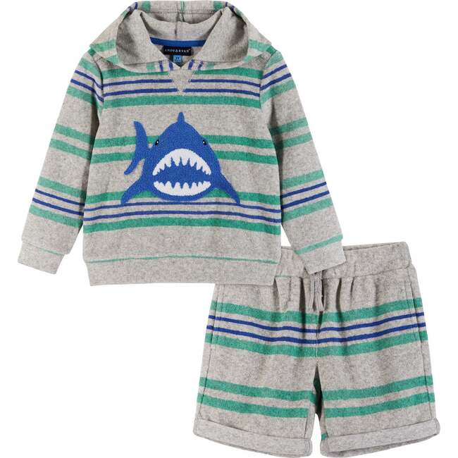 Shark French Terry Cover-Up Hoodie Set, Gray
