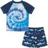 Short Sleeve Tie-Dye Shark Rashguard Swim Set, Blue - Mixed Apparel Set - 2