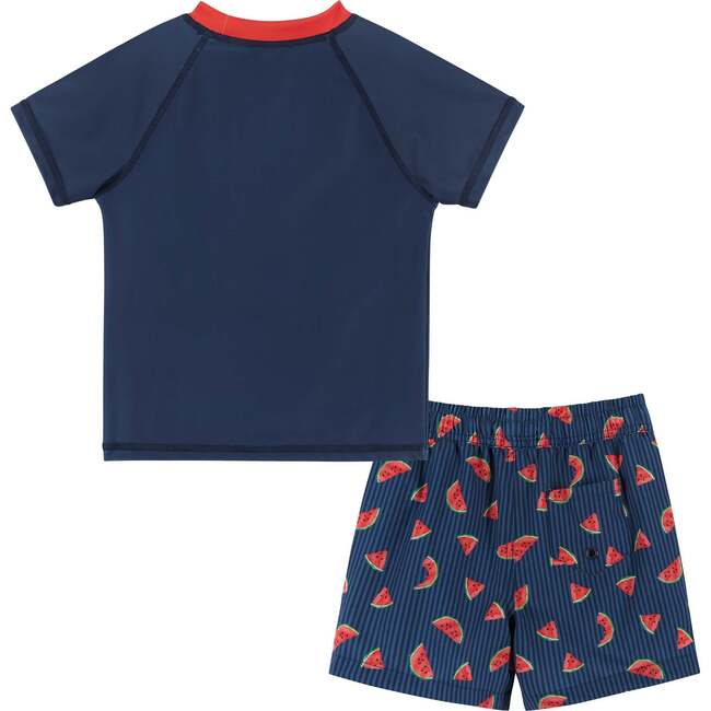 Short Sleeve Watermelon Rashguard Swim Set, Navy - Mixed Apparel Set - 3