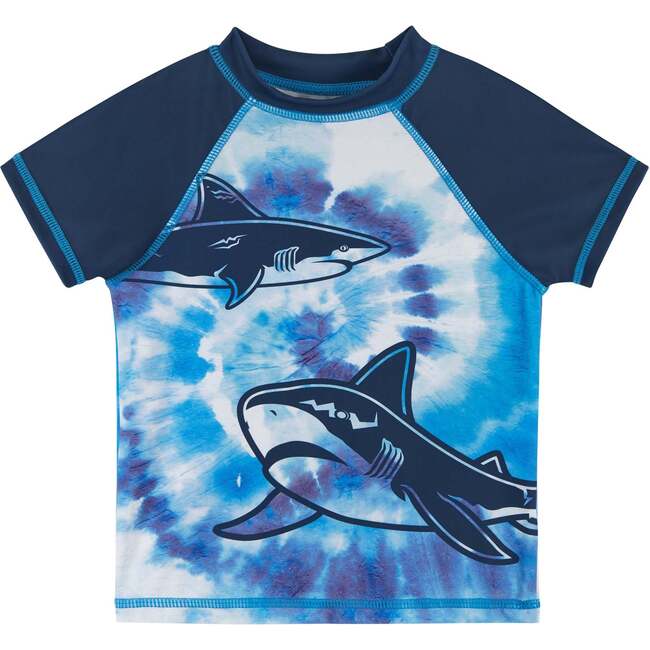 Short Sleeve Tie-Dye Shark Rashguard Swim Set, Blue - Mixed Apparel Set - 3