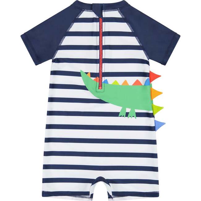 Stripe Croc Swim Romper, Navy And White Stripe - Mixed Apparel Set - 4