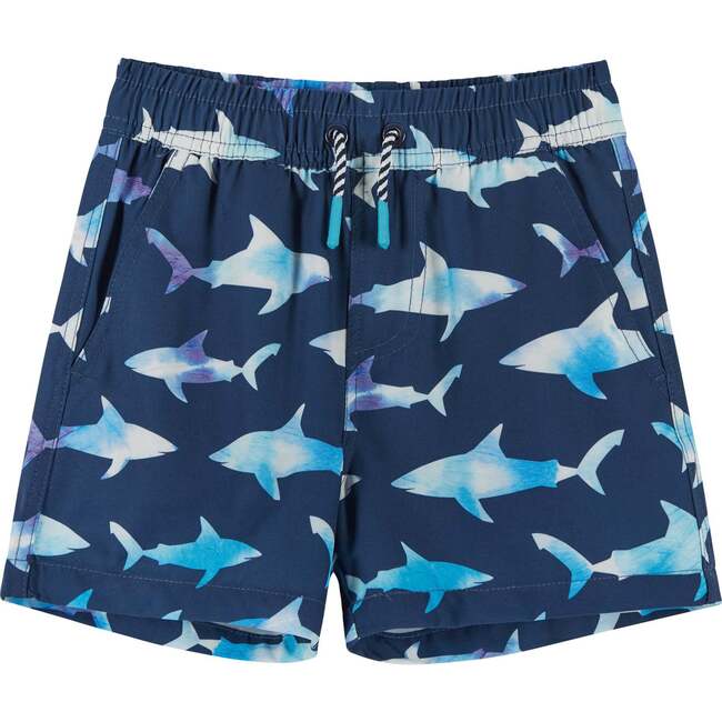 Short Sleeve Tie-Dye Shark Rashguard Swim Set, Blue - Mixed Apparel Set - 4