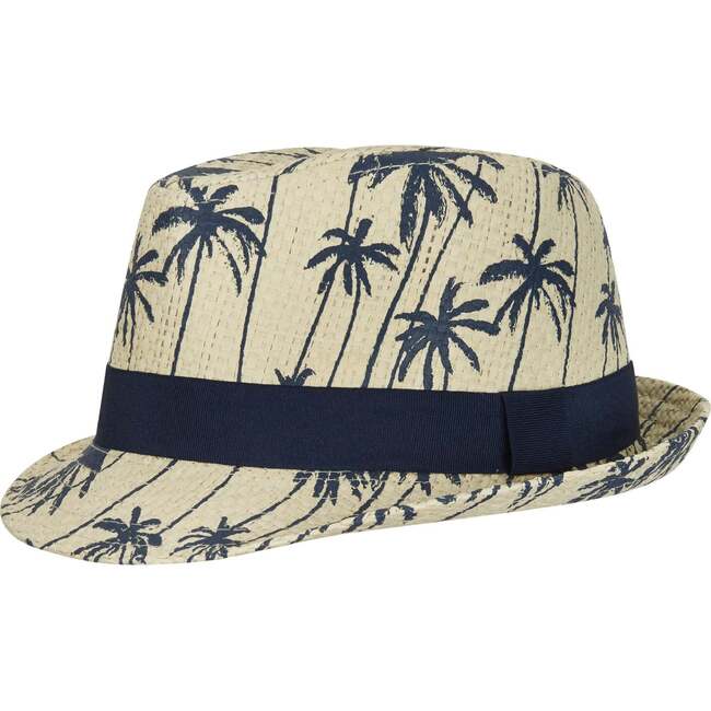 Palm Tree Fedora Hat, Beige And Navy