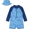 Sailboat Shark Swim Romper, Blue - Mixed Apparel Set - 1 - thumbnail