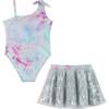 Swimsuit With Skirt Set, Pink And Silver - Mixed Apparel Set - 5