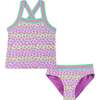 Reversible Tropical Star Fish Print Two-Piece Swim Suit, Green And Pink - Two Pieces - 1 - thumbnail