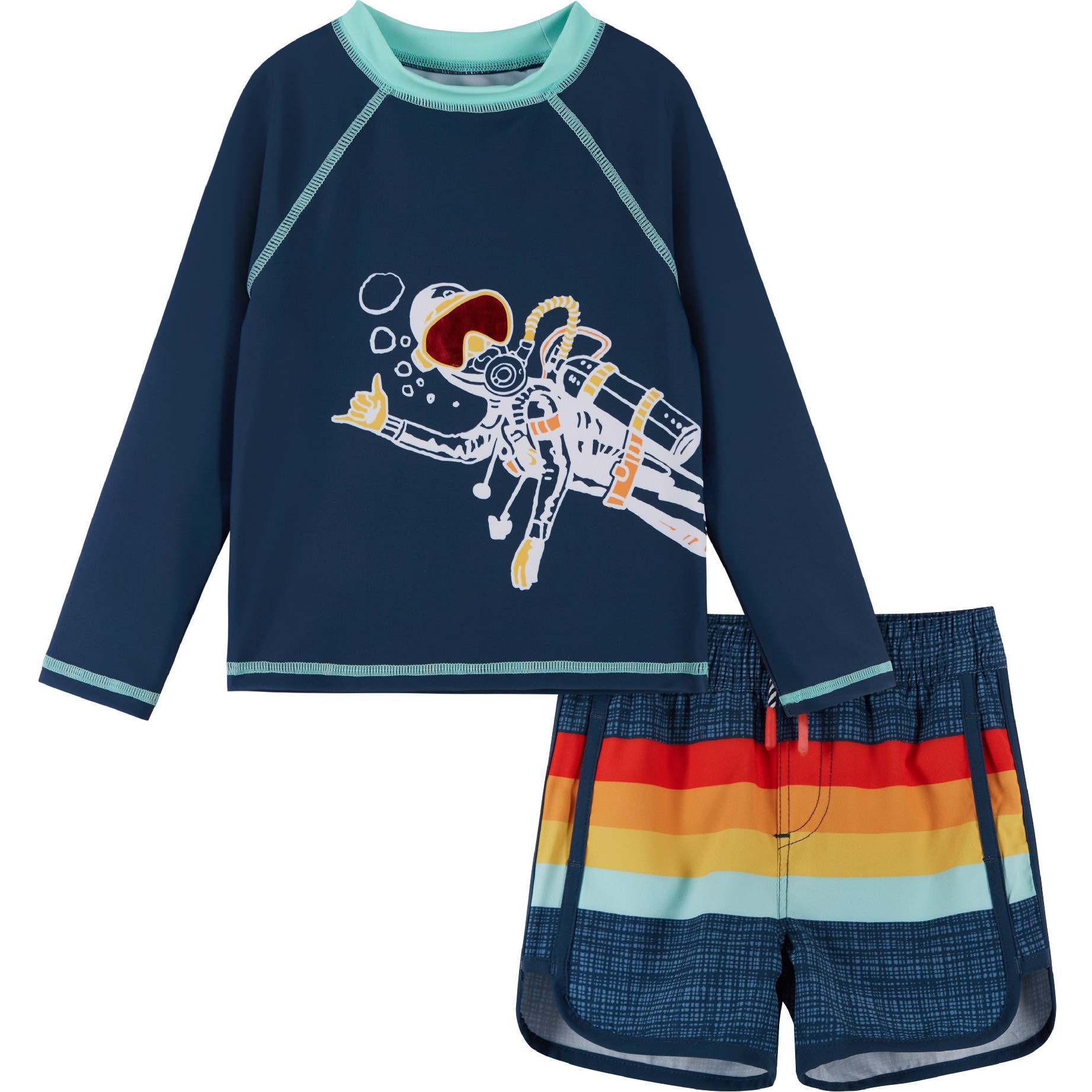 Long Sleeve Scuba Rashguard Swim Set, Navy - Mixed Apparel Set - 1
