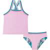 Reversible Tropical Print Two-Piece Swim Suit, Green And Pink - Two Pieces - 2