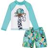 Long Sleeve Giraffe Rashguard Swim Set, Green - Rash Guards - 1 - thumbnail