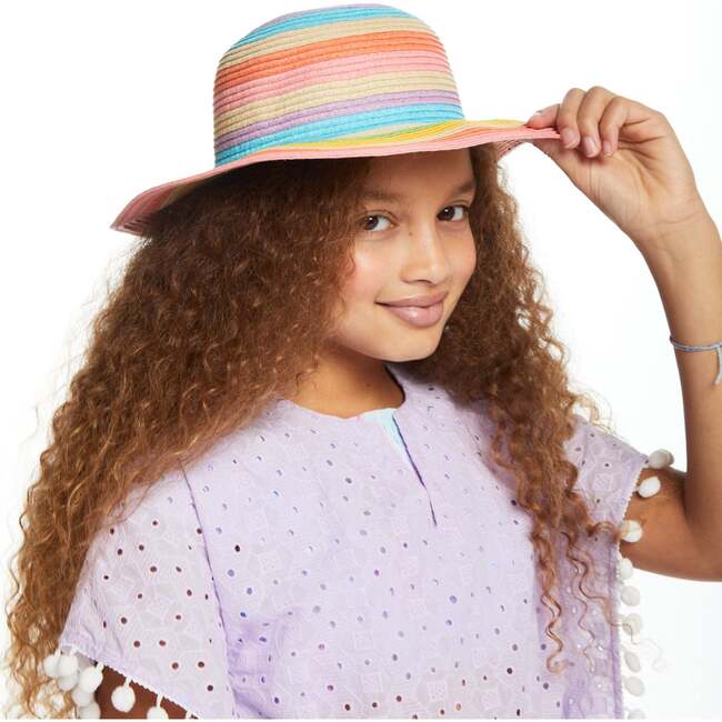 Rainbow Striped Sun Hat, Beige - Hats - 2