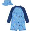 Sailboat Shark Swim Romper, Blue - Mixed Apparel Set - 2