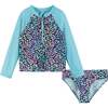 Leopard Rashguard Set, Aqua - Rash Guards - 1 - thumbnail