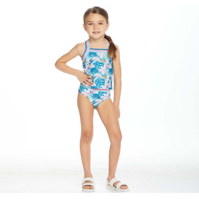 Reversible Tropical Print Two-Piece Swim Suit, Green And Pink - Two Pieces - 3